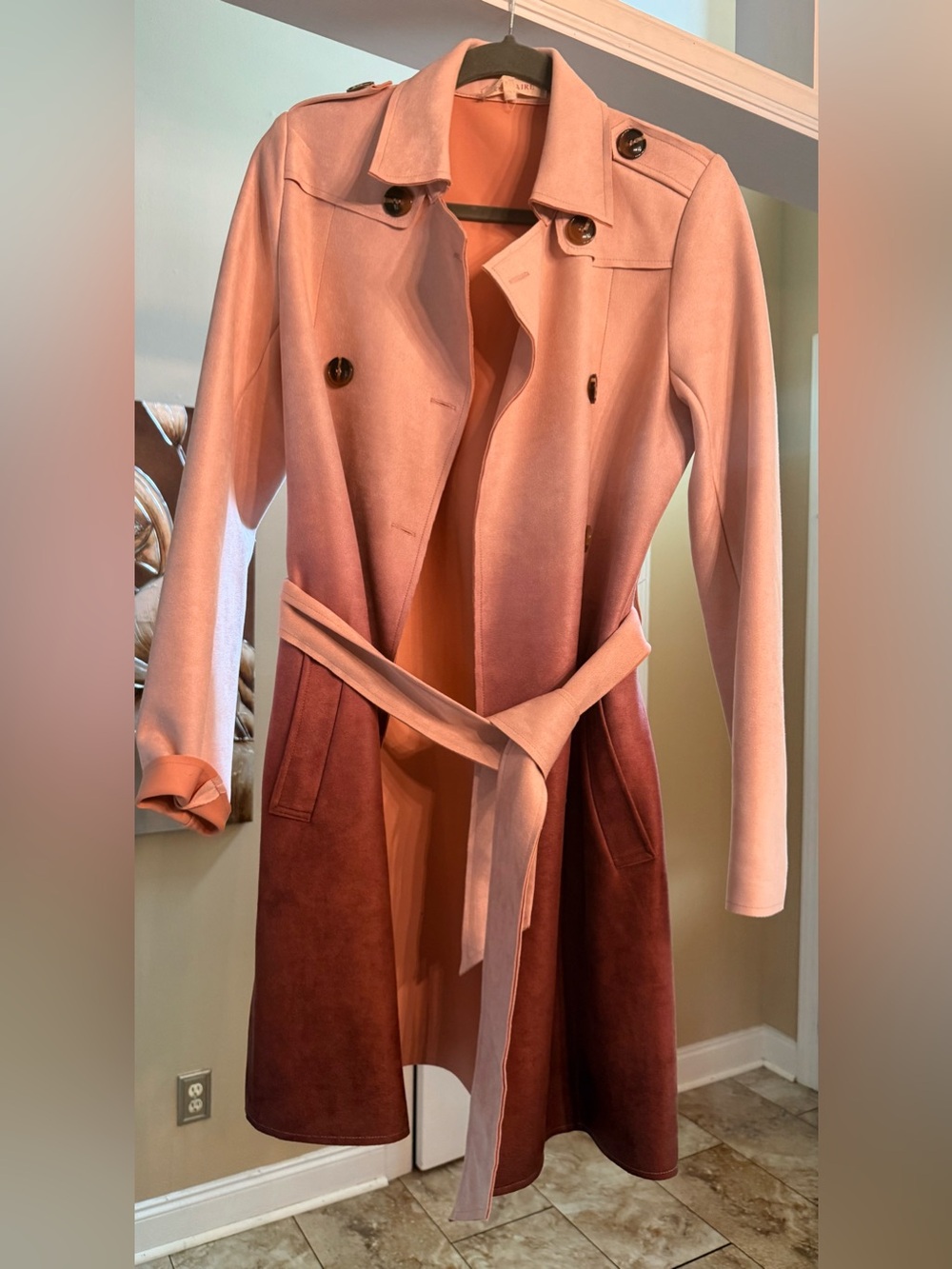 Solitaire Pink to Rose Ombre Belted Trench Coat